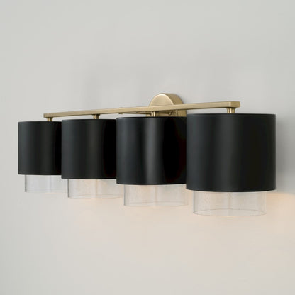 Weller 4 Light Bathroom Vanity Light, Brass/Black/Clear Seeded