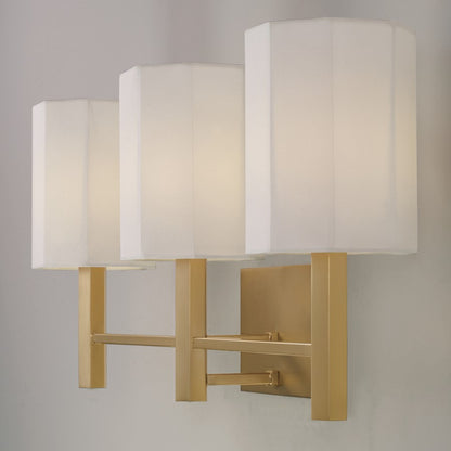 Capital Lighting Adrian 3 Light Vanity, Aged Brass/White Fabric