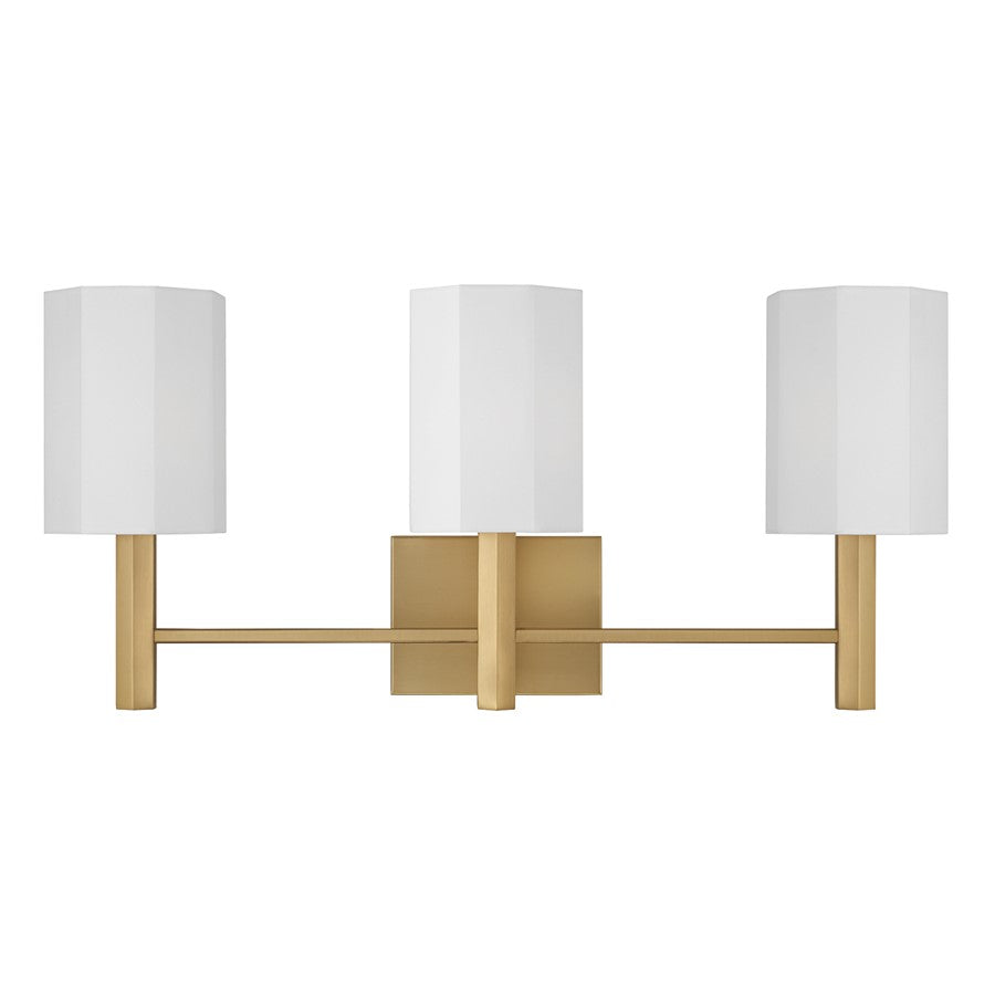 Capital Lighting Adrian 3 Light Vanity, Aged Brass/White Fabric