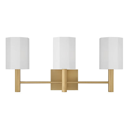 Capital Lighting Adrian 3 Light Vanity, Aged Brass/White Fabric