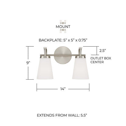 Homeplace Lighting Drake 2Lt Vanity, Nickel/Soft White Glass
