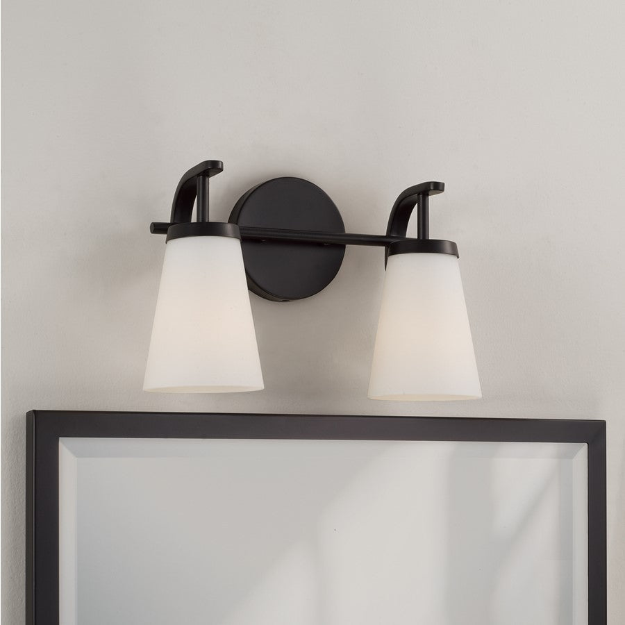 Homeplace Lighting Drake 2Lt Vanity, Matte Black/Soft White Glass