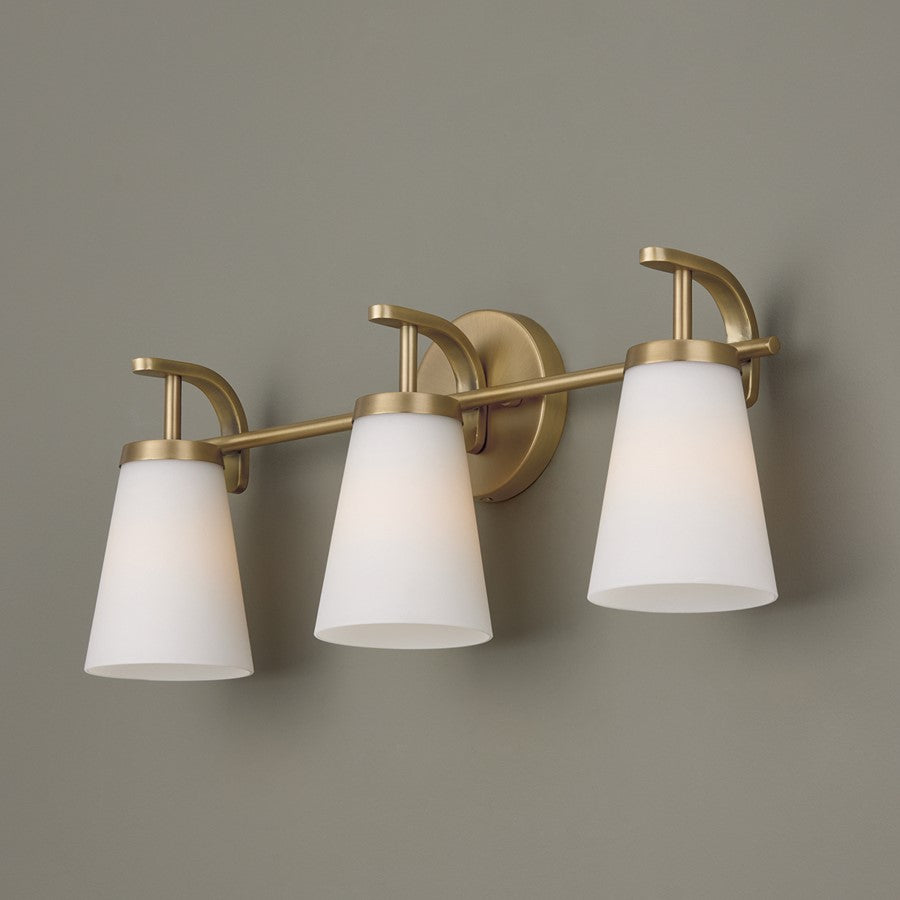 Homeplace Lighting Drake 3Lt Vanity, Aged Brass/Soft White Glass