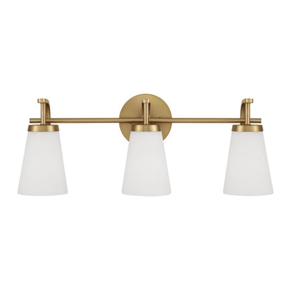 Homeplace Lighting Drake 3Lt Vanity, Aged Brass/Soft White Glass