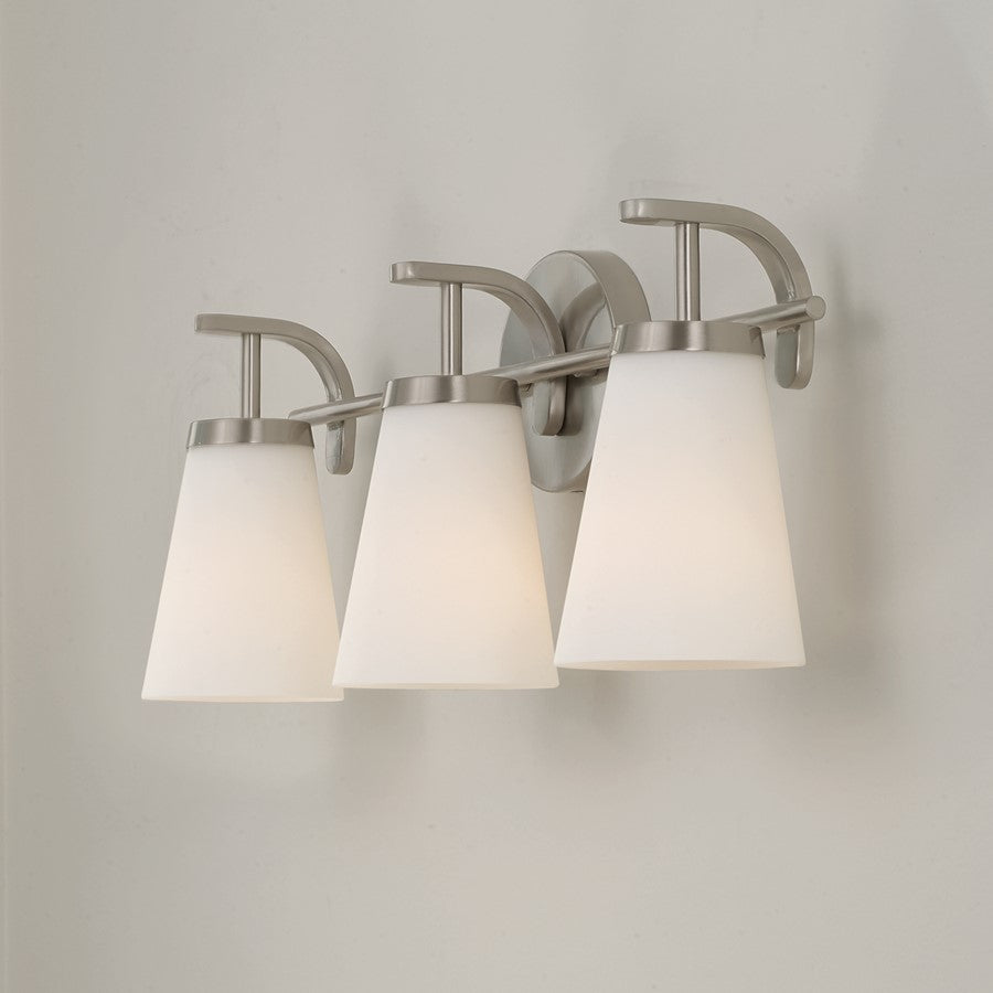 Homeplace Lighting Drake 3Lt Vanity, Nickel/Soft White Glass