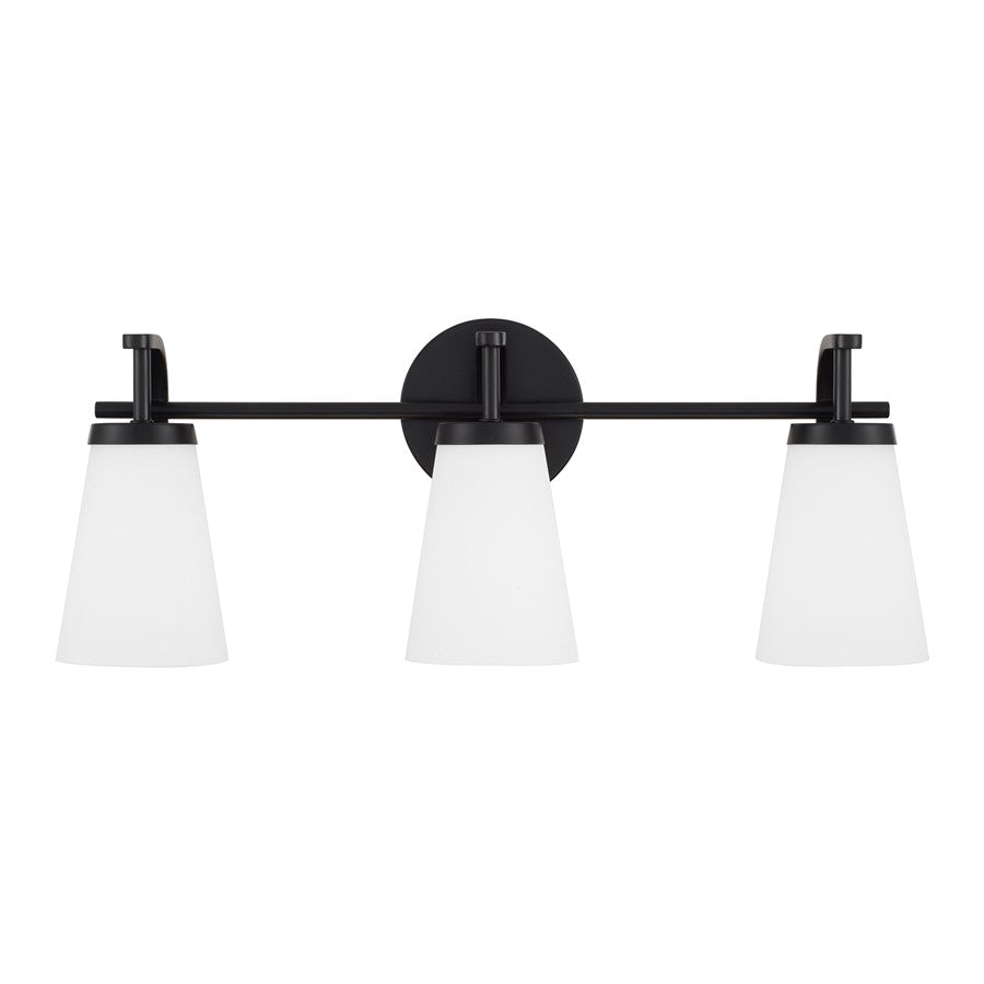 Homeplace Lighting Drake 3Lt Vanity, Matte Black/Soft White Glass