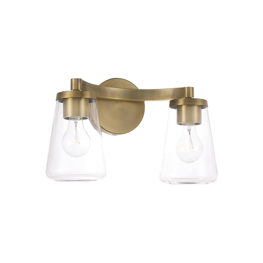 Homeplace Lighting Aaron 2 Light Vanity, Aged Brass/Clear Glass - 161921AD-664