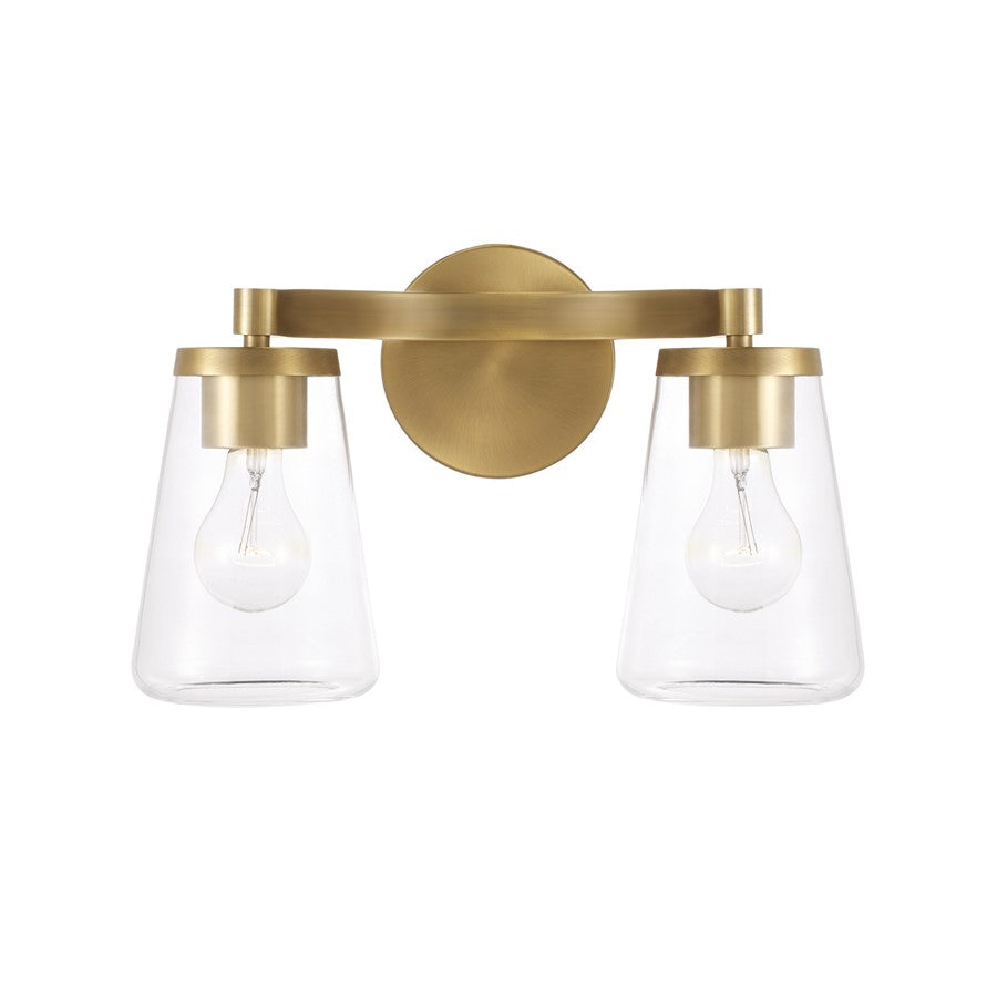 Homeplace Lighting Aaron 2 Light Vanity, Aged Brass/Clear Glass