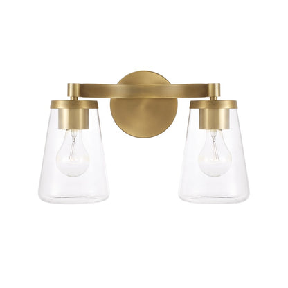 Homeplace Lighting Aaron 2 Light Vanity, Aged Brass/Clear Glass