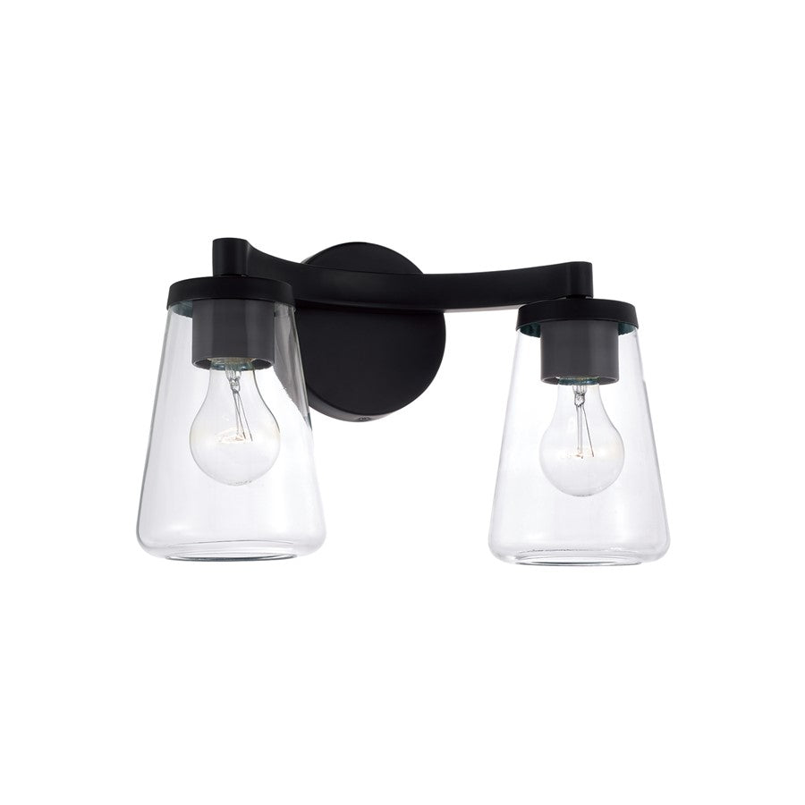 Homeplace Lighting Aaron 2 Light Vanity, Matte Black/Clear Glass - 161921MB-664