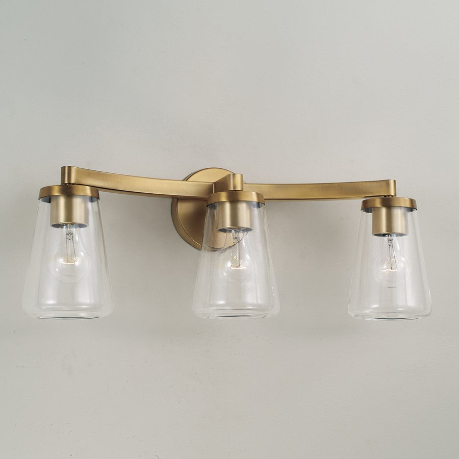 Homeplace Lighting Aaron 3 Light Vanity, Aged Brass/Clear Glass