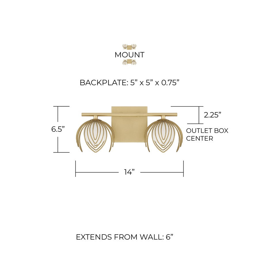 Capital Lighting Flora 2Lt Vanity, Buffed Gold/White Glass Globes