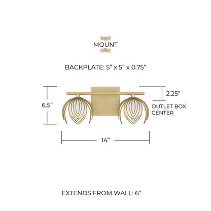 Capital Lighting Flora 2Lt Vanity, Buffed Gold/White Glass Globes