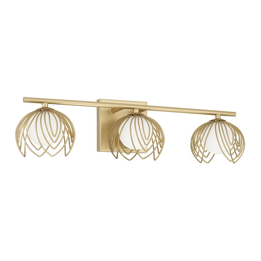 Capital Lighting Flora 3Lt Vanity, Buffed Gold/White Glass Globes - 162131GF
