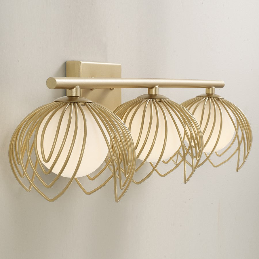 Capital Lighting Flora 3Lt Vanity, Buffed Gold/White Glass Globes