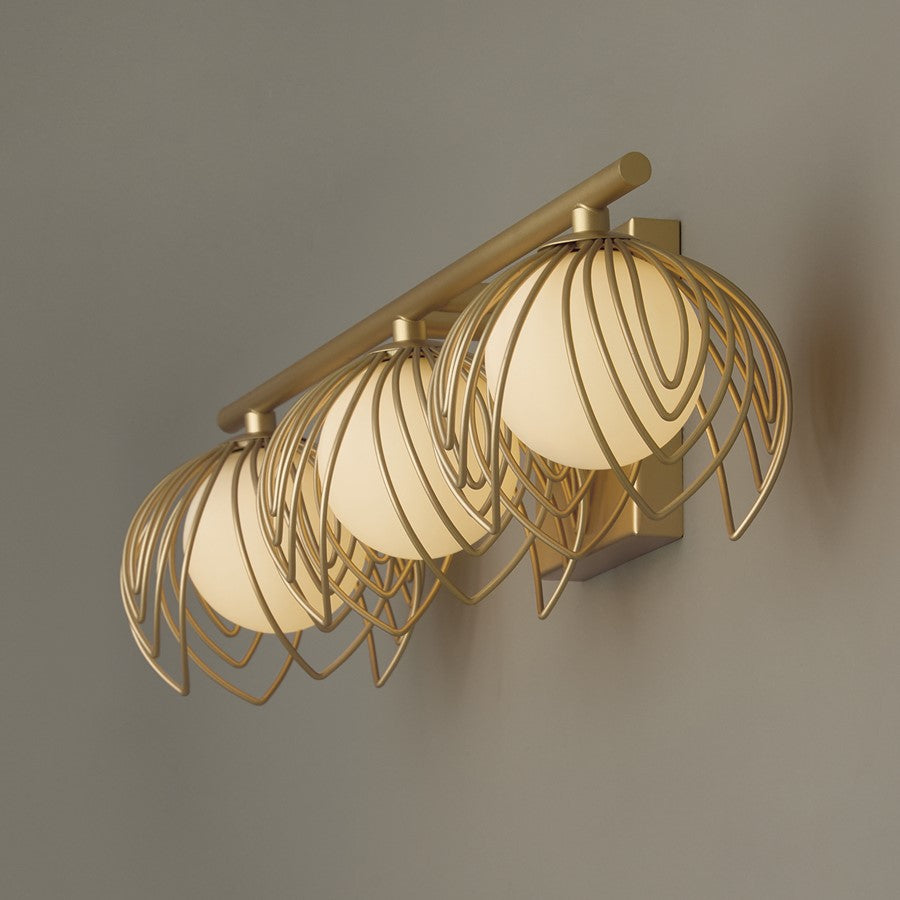 Capital Lighting Flora 3Lt Vanity, Buffed Gold/White Glass Globes