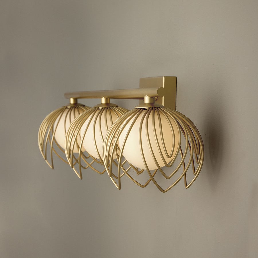 Capital Lighting Flora 3Lt Vanity, Buffed Gold/White Glass Globes