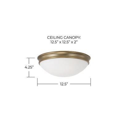 Homeplace Lighting Hansen 2Lt Flush Mount, Aged Brass/Soft White Glass
