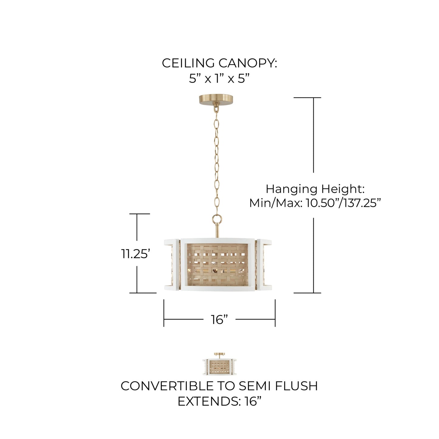 Capital Lighting Lola 4 Light Semi Flush, Flat White/Matte Brass
