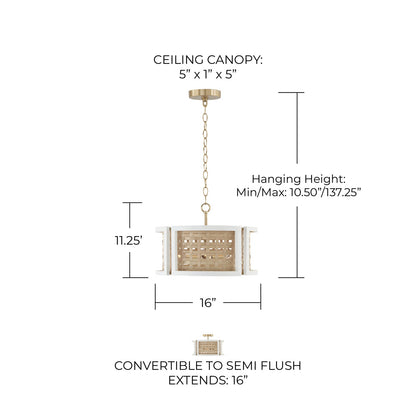 Capital Lighting Lola 4 Light Semi Flush, Flat White/Matte Brass
