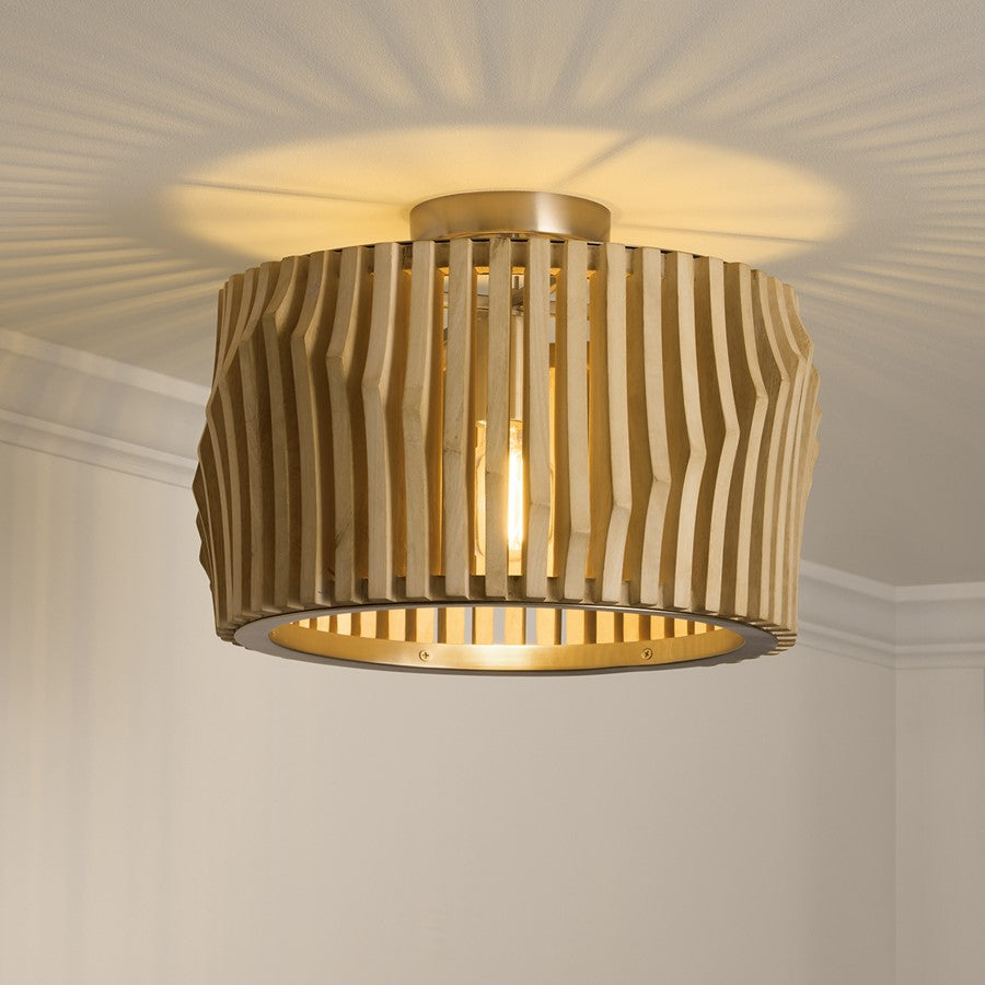 Capital Lighting Archer 1Lt Semi-Flush Mount, Blonde Wood/Brass