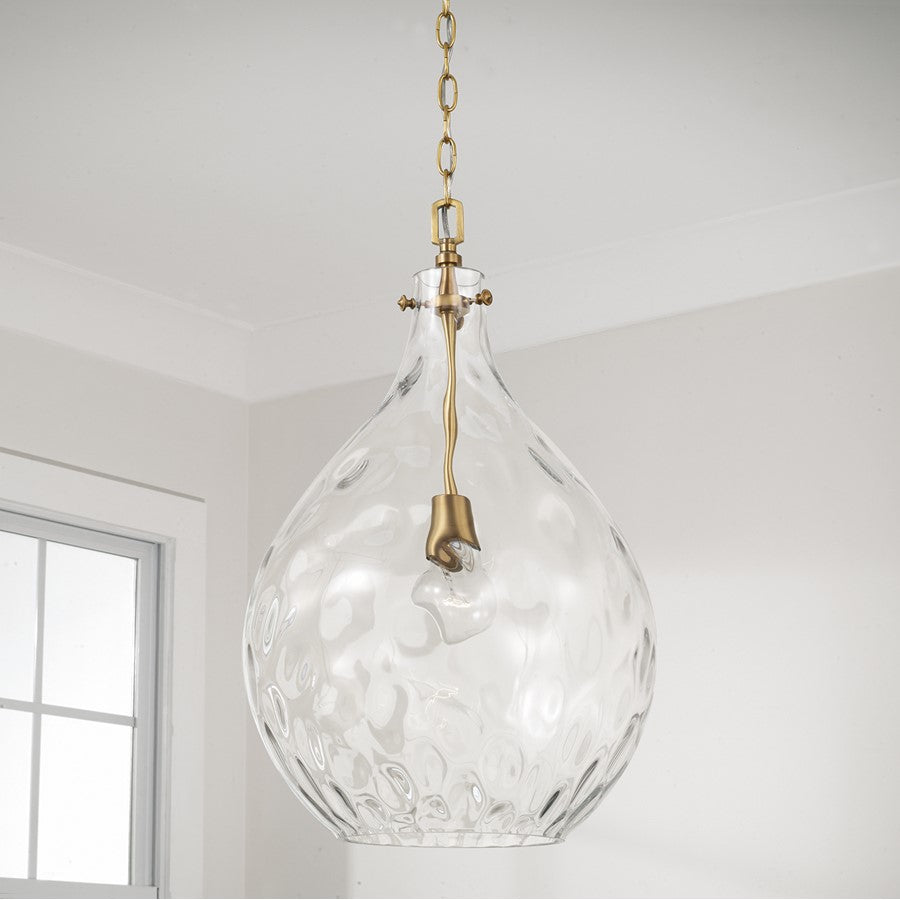 Capital Lighting Bristol 1Lt Pendant, Aged Brass/Clear Water Glass
