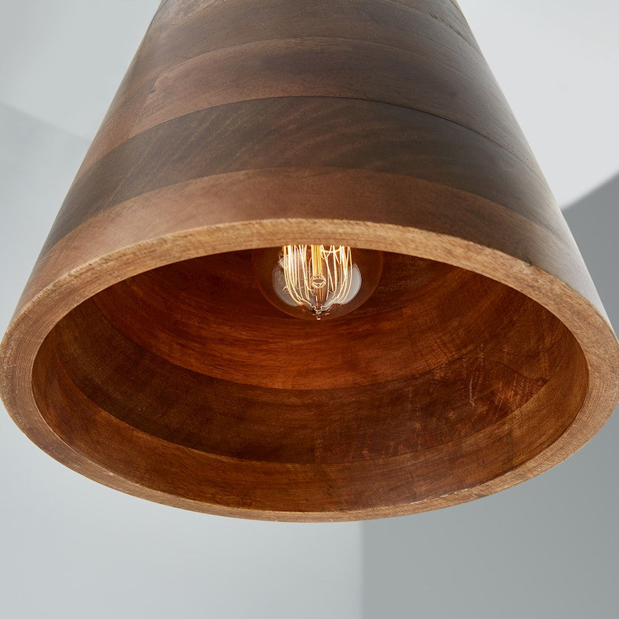 1 Light Pendant, Medium Wood and Matte Brass