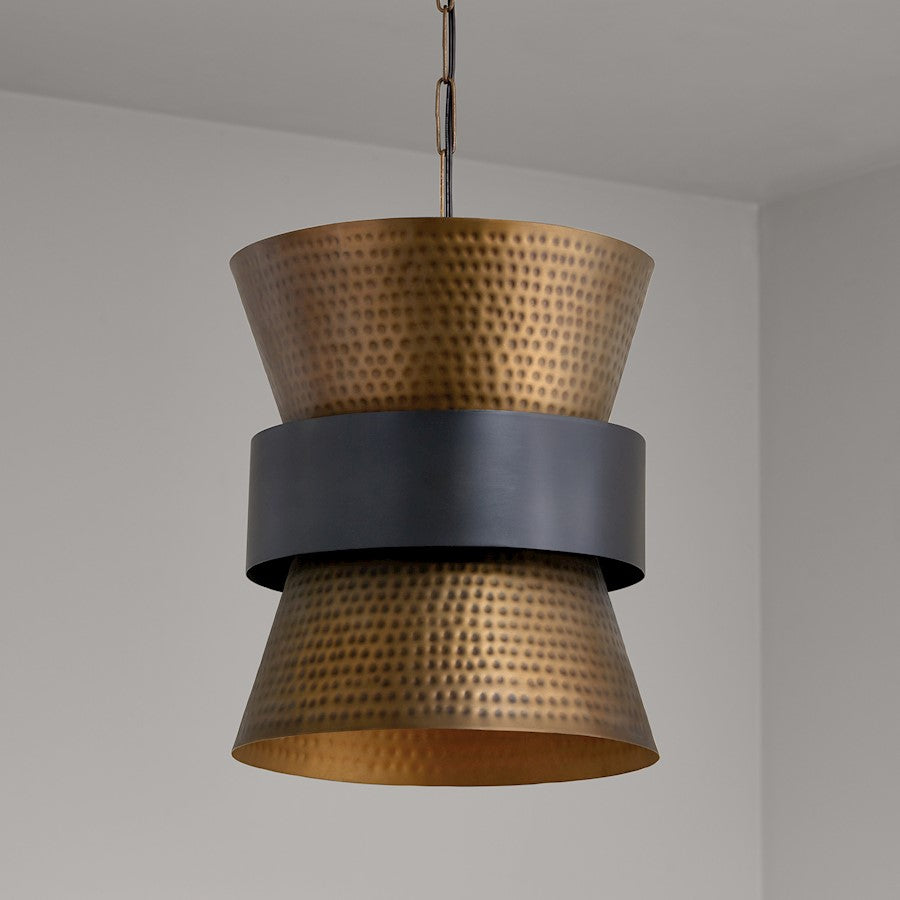 1 Light Pendant, Patinaed Brass and Dark Zinc
