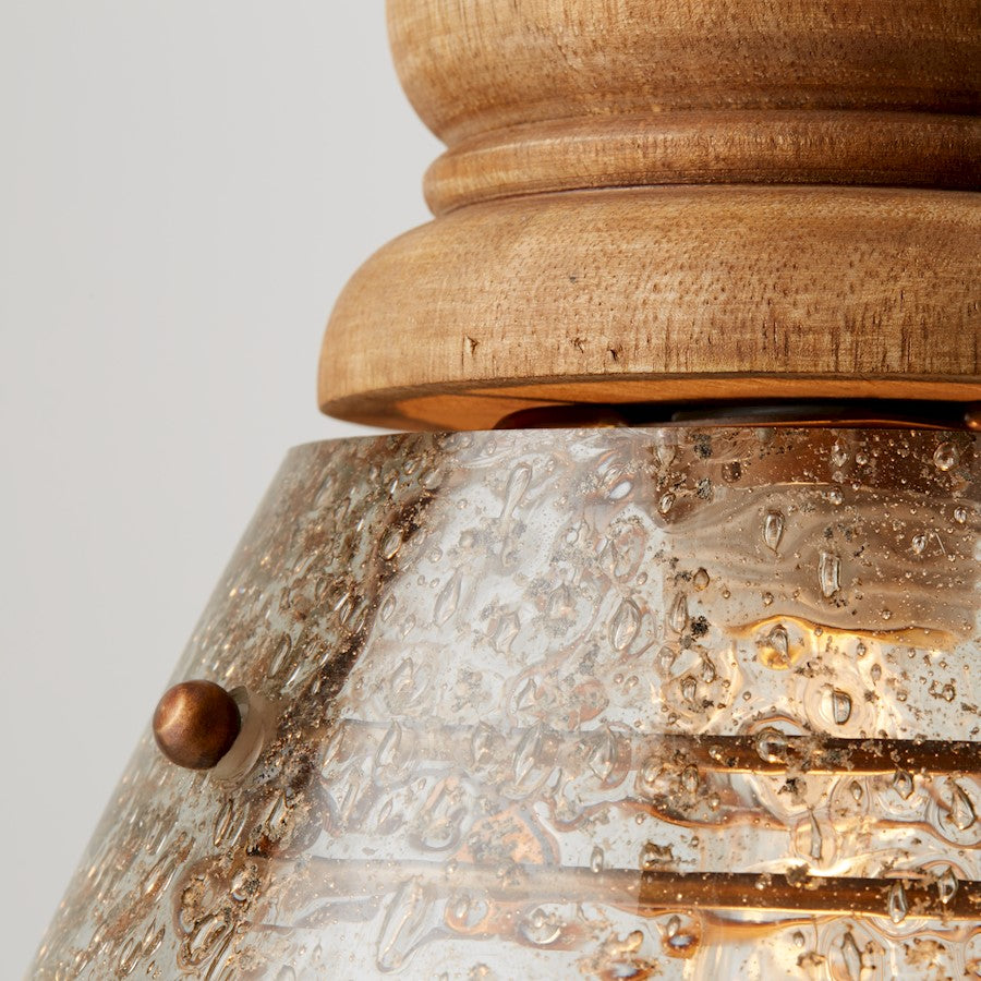 1 Light Teardrop Pendant, Wood & Patinaed Brass
