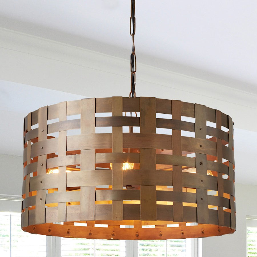 4 Light Drum Pendant, Patinaed Brass