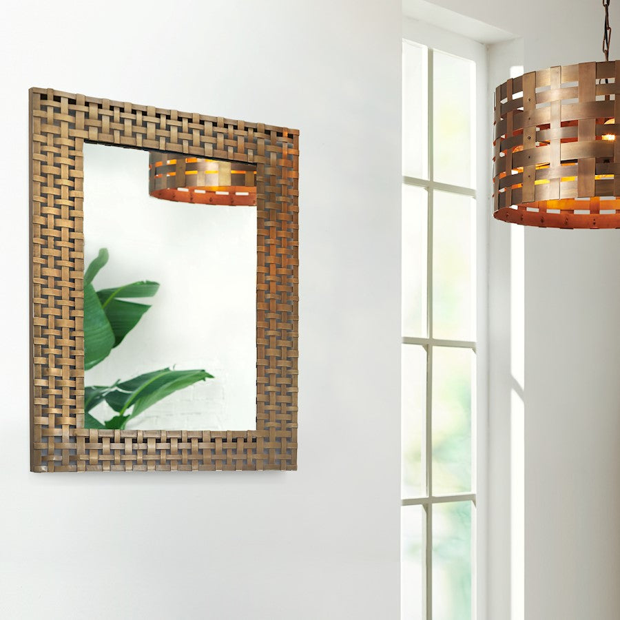 4 Light Drum Pendant, Patinaed Brass
