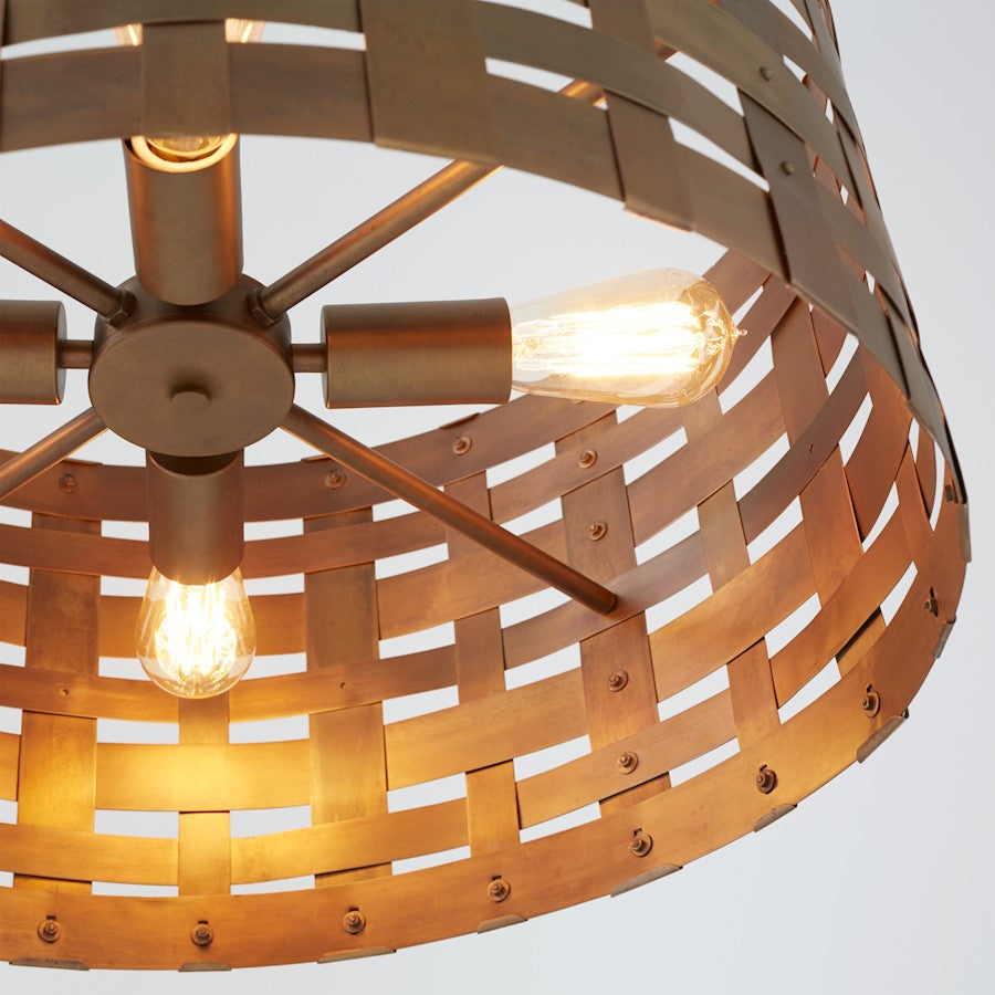 4 Light Drum Pendant, Patinaed Brass