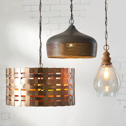 4 Light Drum Pendant, Patinaed Brass