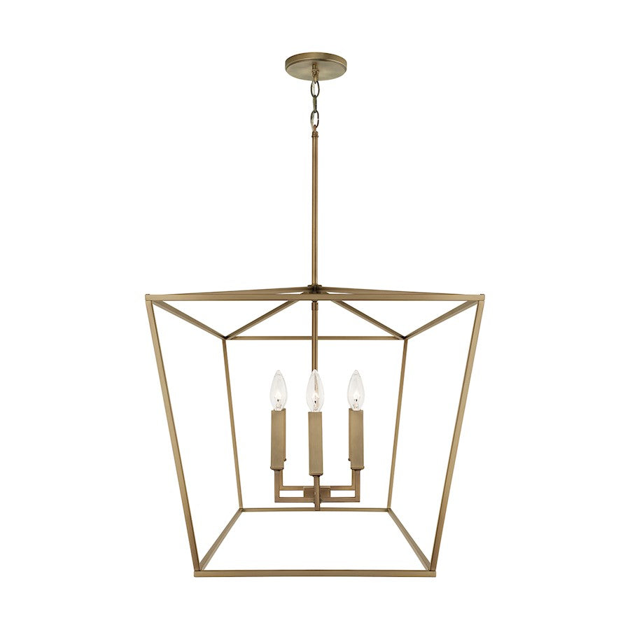 4 Light Drum Pendant, Patinaed Brass