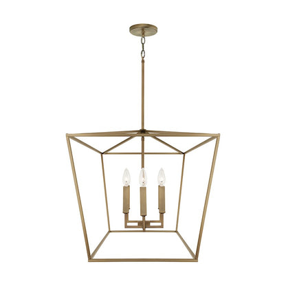 4 Light Drum Pendant, Patinaed Brass
