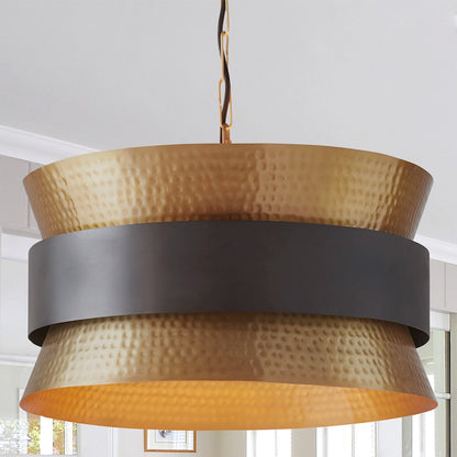 4 Light Pendant, Patinaed Brass and Dark Zinc