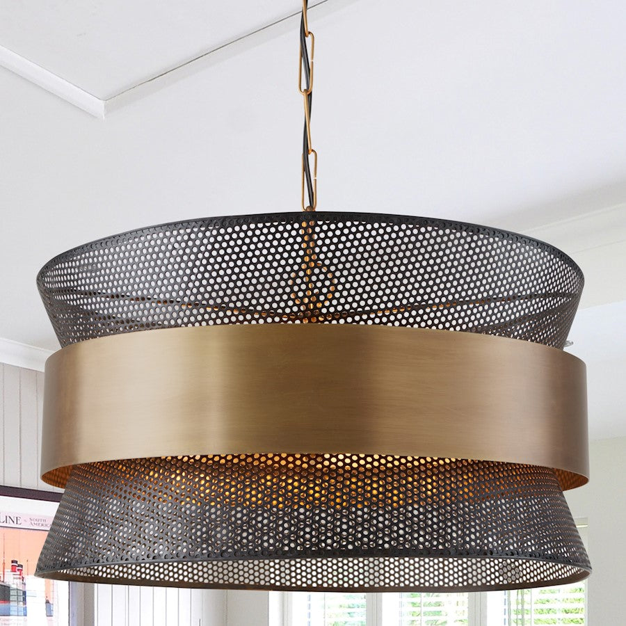 4 Light Pendant, Patinaed Brass