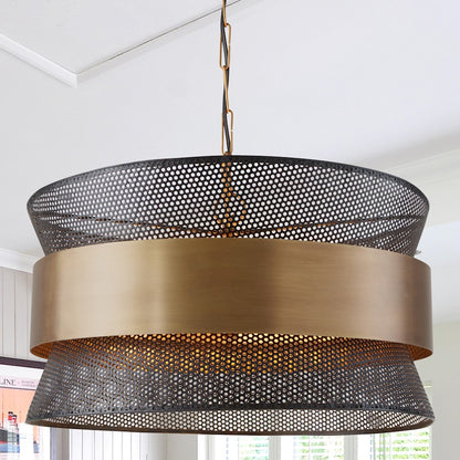 4 Light Pendant, Patinaed Brass