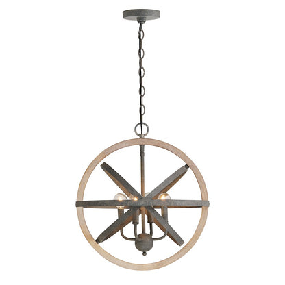 4 Light Pendant, Iron and Wood