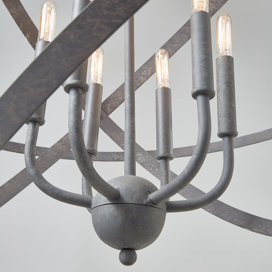 6 Light Pendant, Iron and Wood