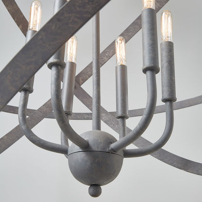 6 Light Pendant, Iron and Wood