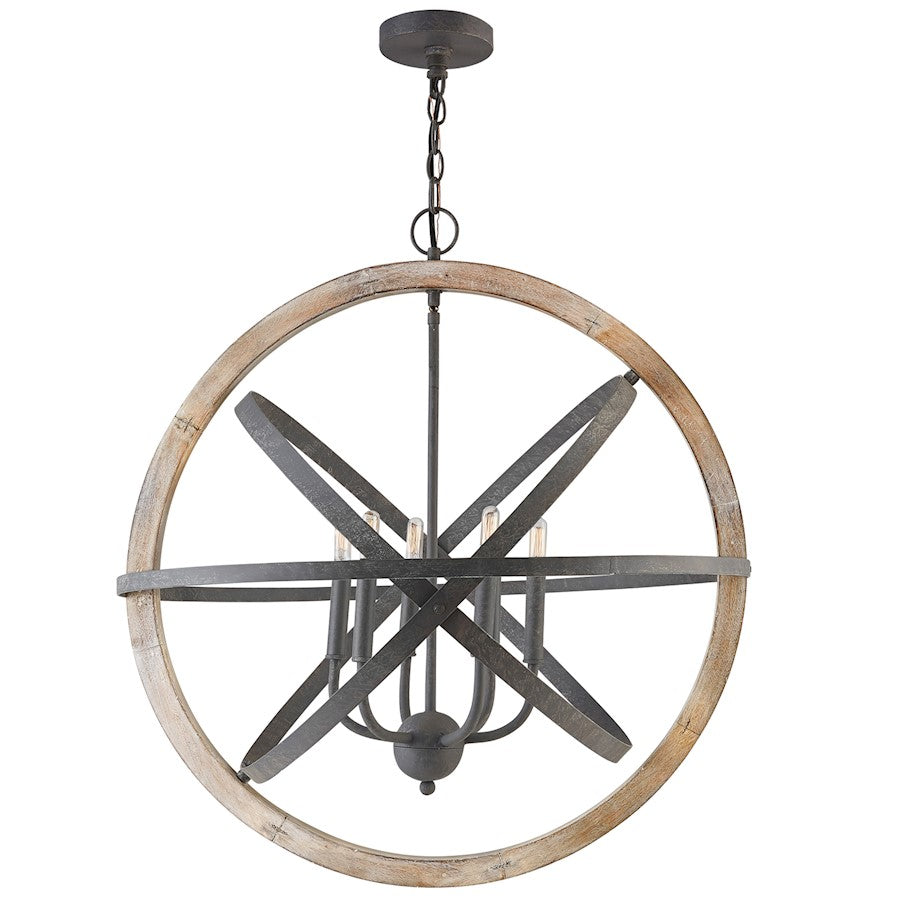 6 Light Pendant, Iron and Wood