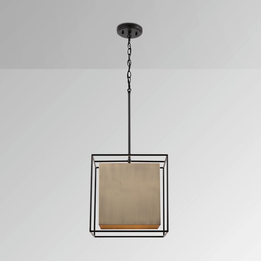 1 Light Pendant, Aged Brass and Black
