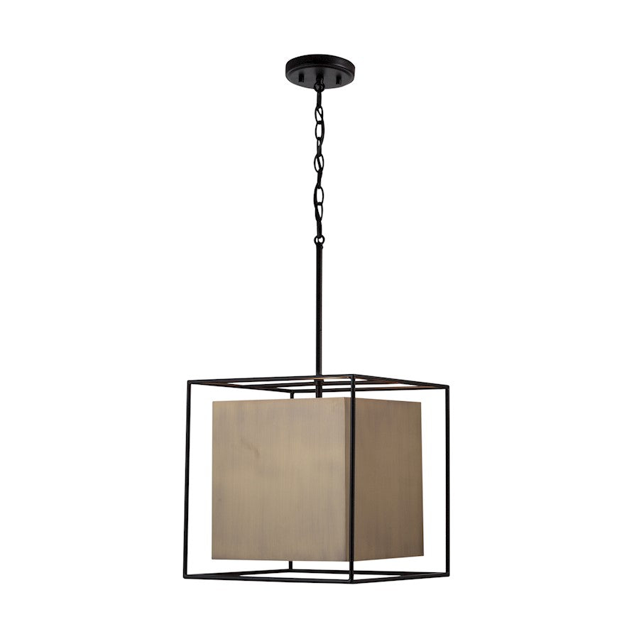 1 Light Pendant, Aged Brass and Black