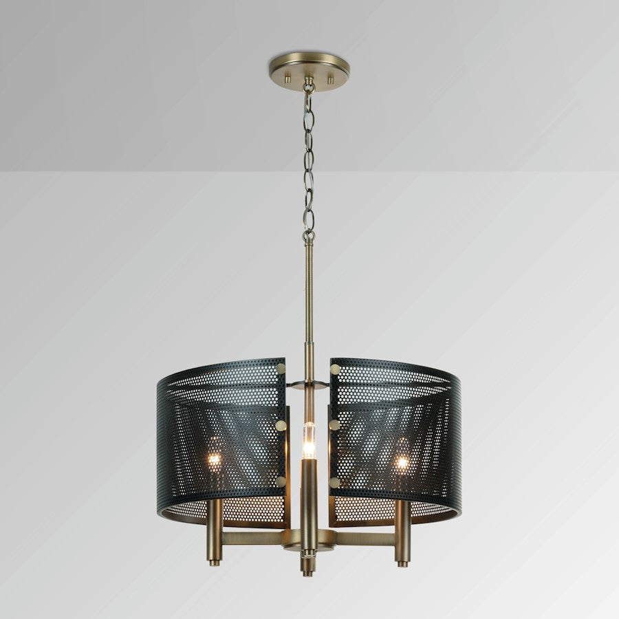 4 Light Pendant, Aged Brass and Black