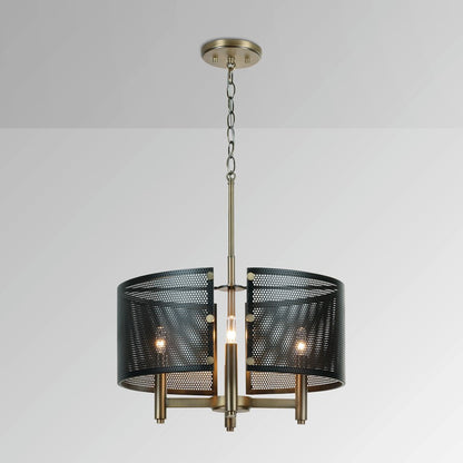 4 Light Pendant, Aged Brass and Black