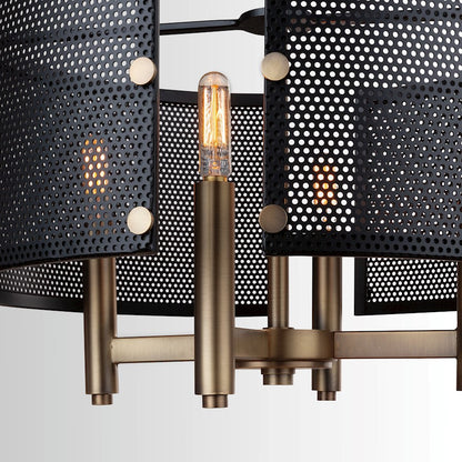 4 Light Pendant, Aged Brass and Black