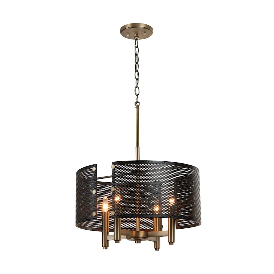 4 Light Pendant, Aged Brass and Black