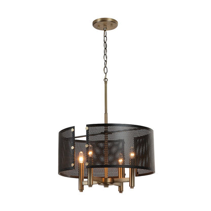 4 Light Pendant, Aged Brass and Black