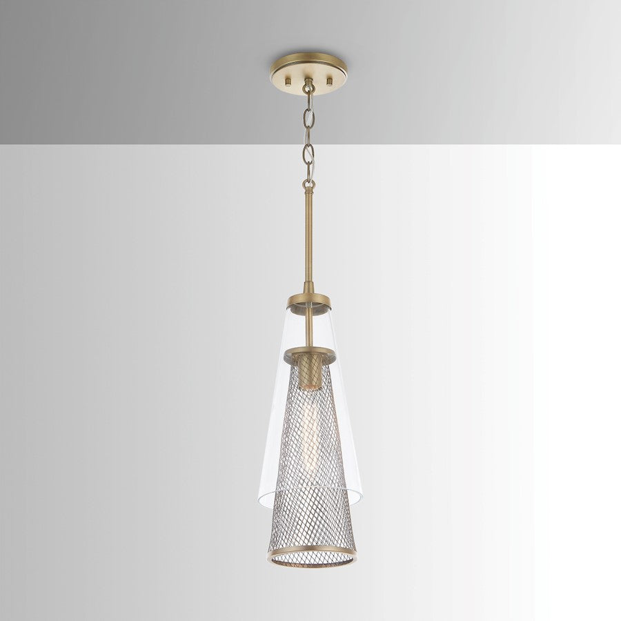 1 Light Pendant, Aged Brass